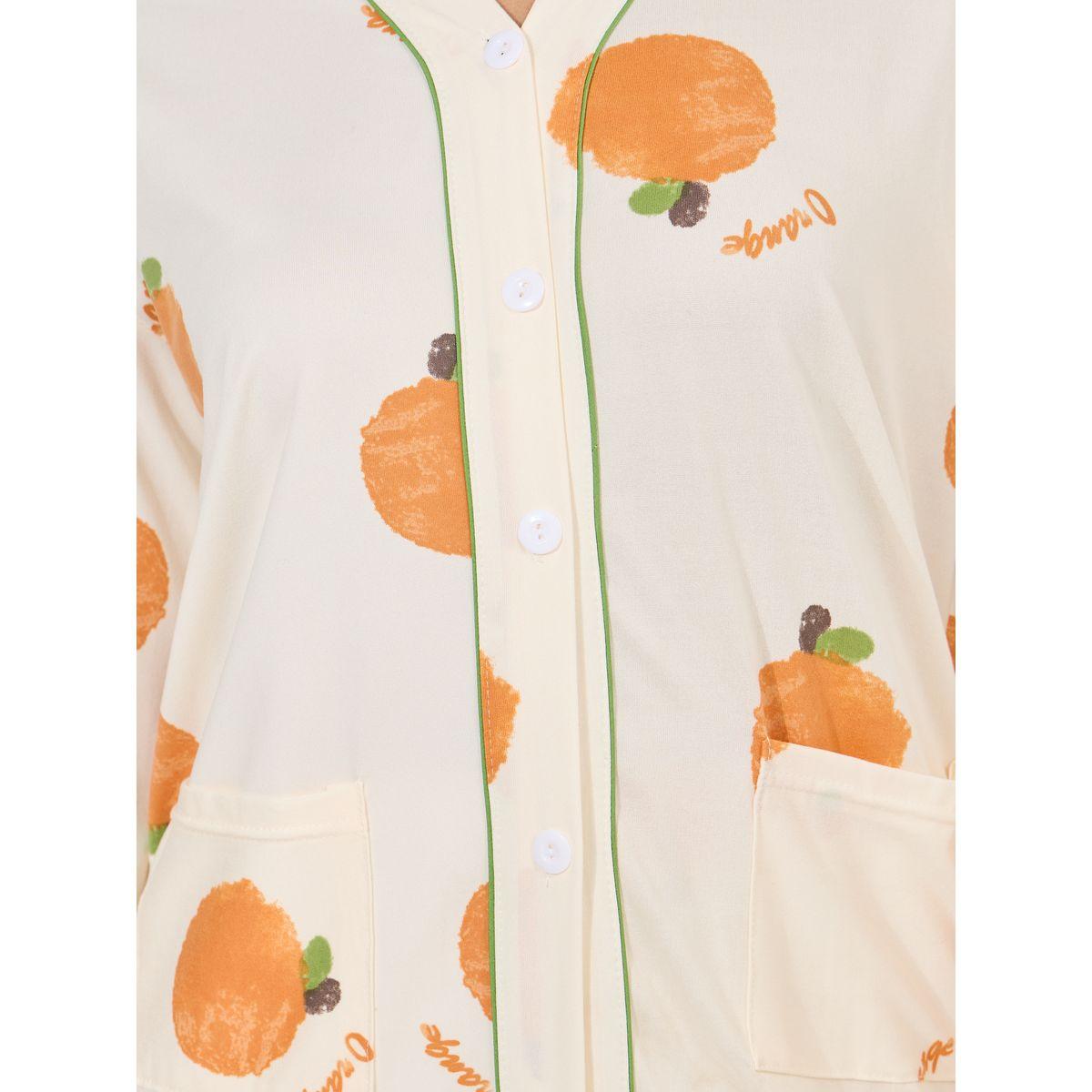 Styli Orange Print Long Sleeve Shirt & Pyjama Set-women-clothing-nightwear-pyjamas-longsets-image-3