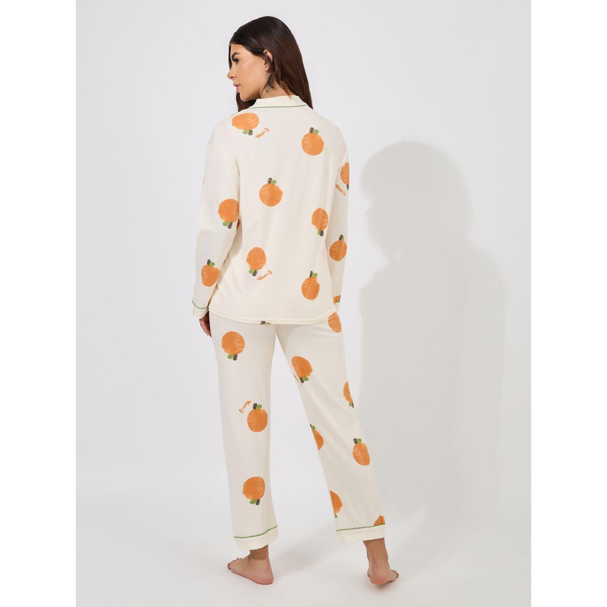 Styli Orange Print Long Sleeve Shirt & Pyjama Set-women-clothing-nightwear-pyjamas-longsets-image-4