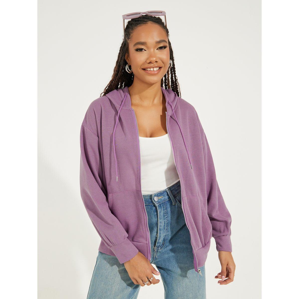 Styli Solid Basic Zip Up Hooded Jacket-women-winterwear-coatsandjackets-jackets-image-1