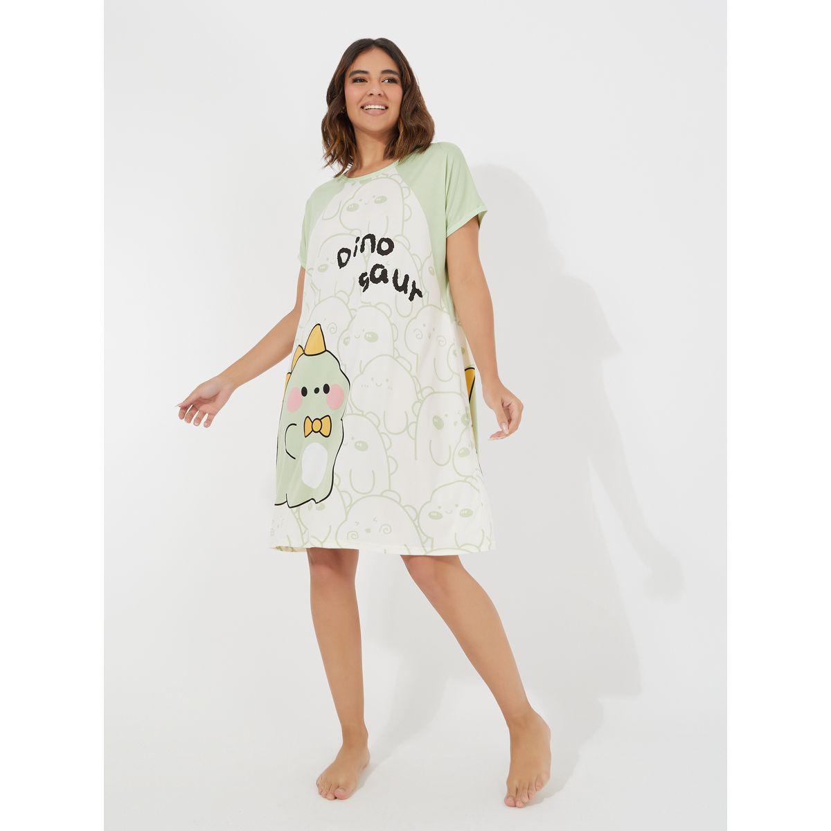 Styli Dinosaur Print Raglan Sleeves Sleep T-Shirt Dress-women-clothing-nightwear-nighties-image-1