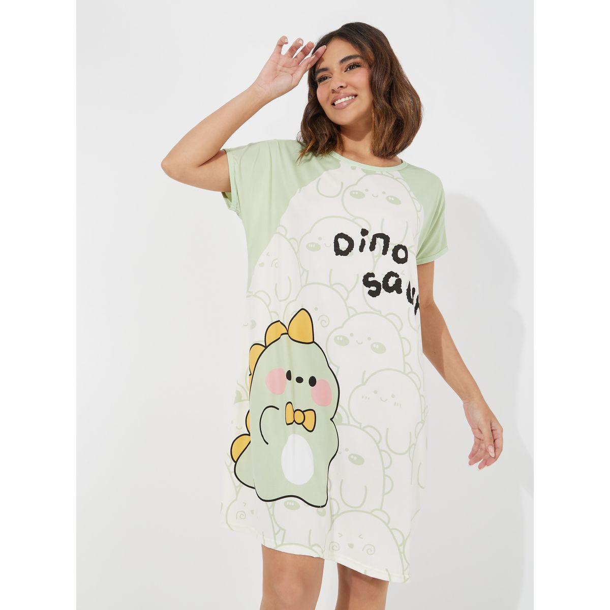 Styli Dinosaur Print Raglan Sleeves Sleep T-Shirt Dress-women-clothing-nightwear-nighties-image-2