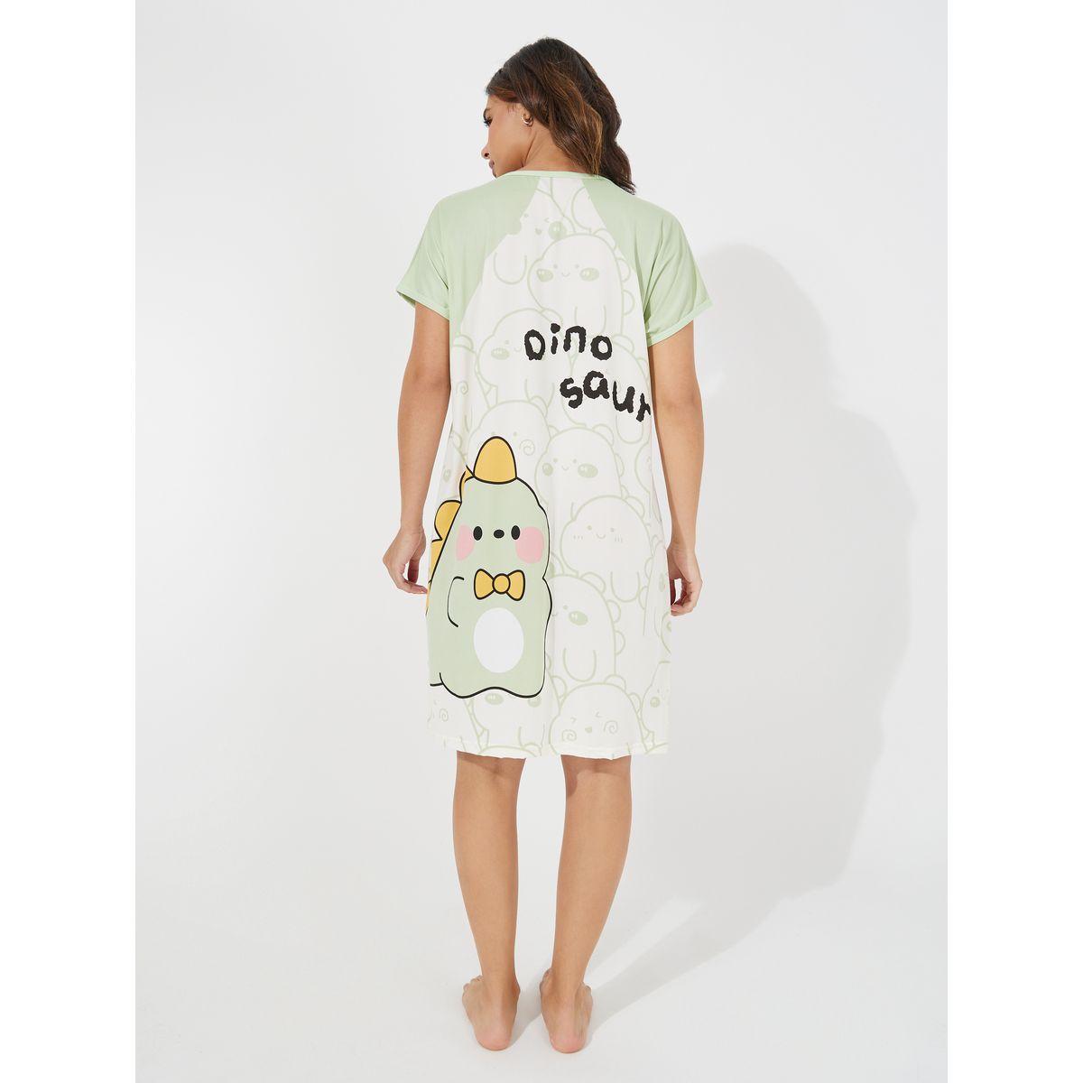 Styli Dinosaur Print Raglan Sleeves Sleep T-Shirt Dress-women-clothing-nightwear-nighties-image-4
