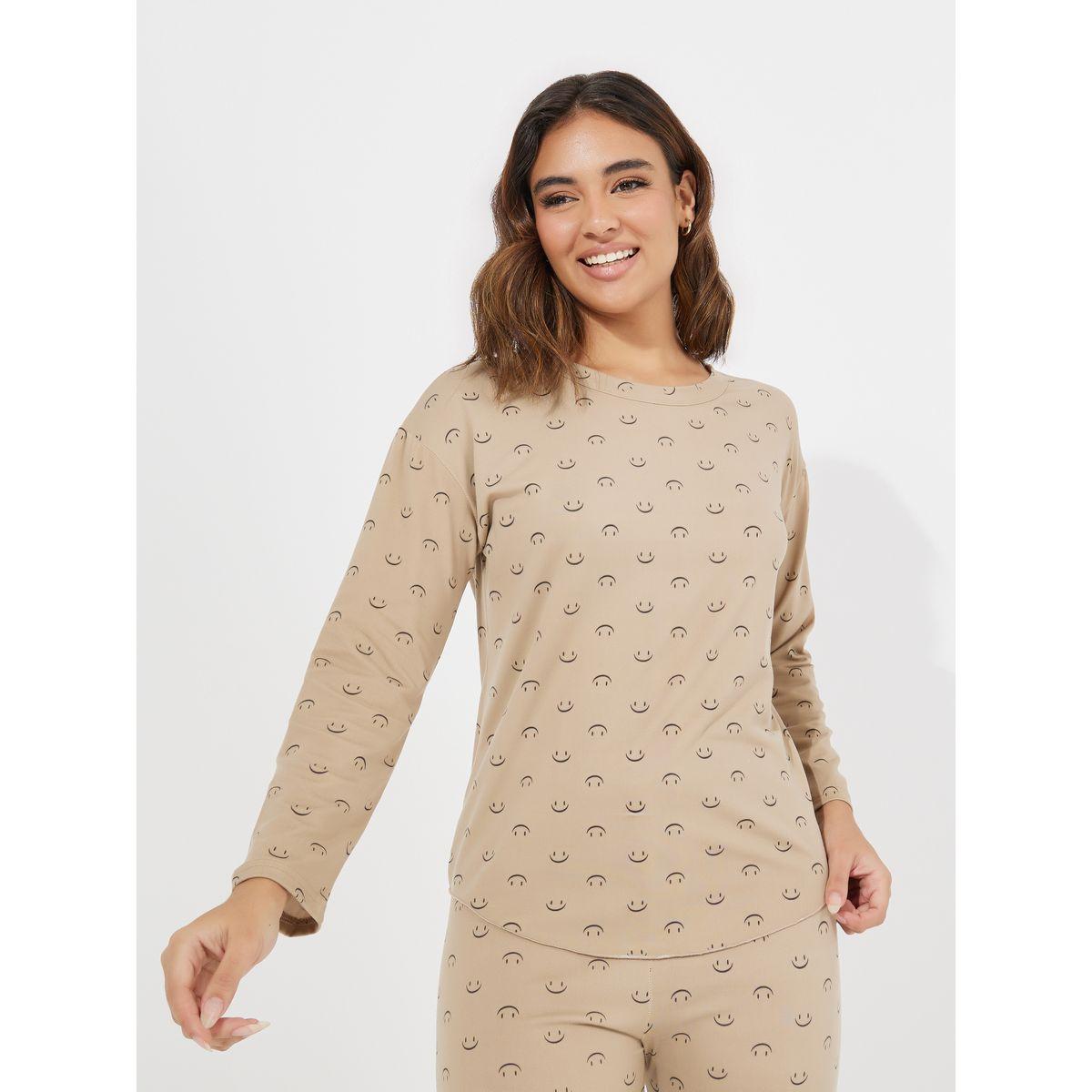 Styli Smile Print Curved Hem Top & Pyjama Set-women-clothing-nightwear-pyjamas-longsets-image-2