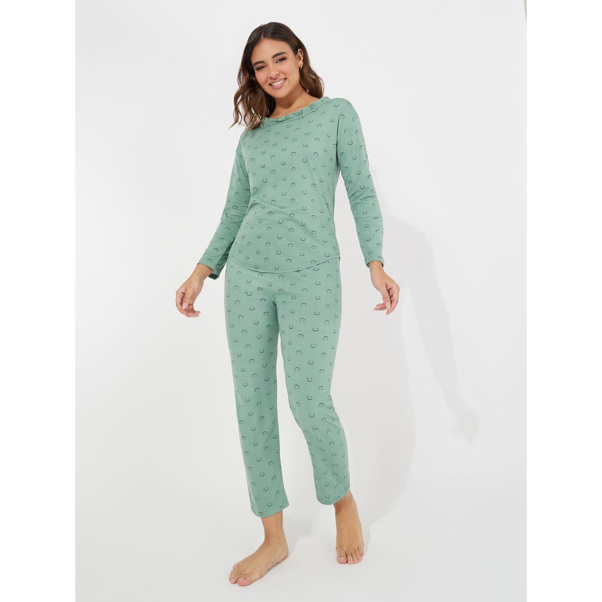 Styli Smile Print Curved Hem Top & Pyjama Set-women-clothing-nightwear-pyjamas-longsets-image-1
