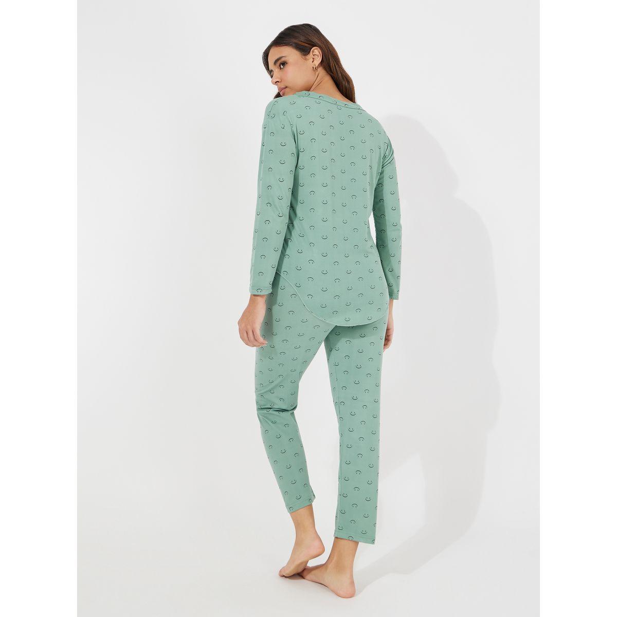 طقم من بنطال بيجاما مع بلوزة بحافة منحنية-women-clothing-nightwear-pyjamas-longsets-image-4