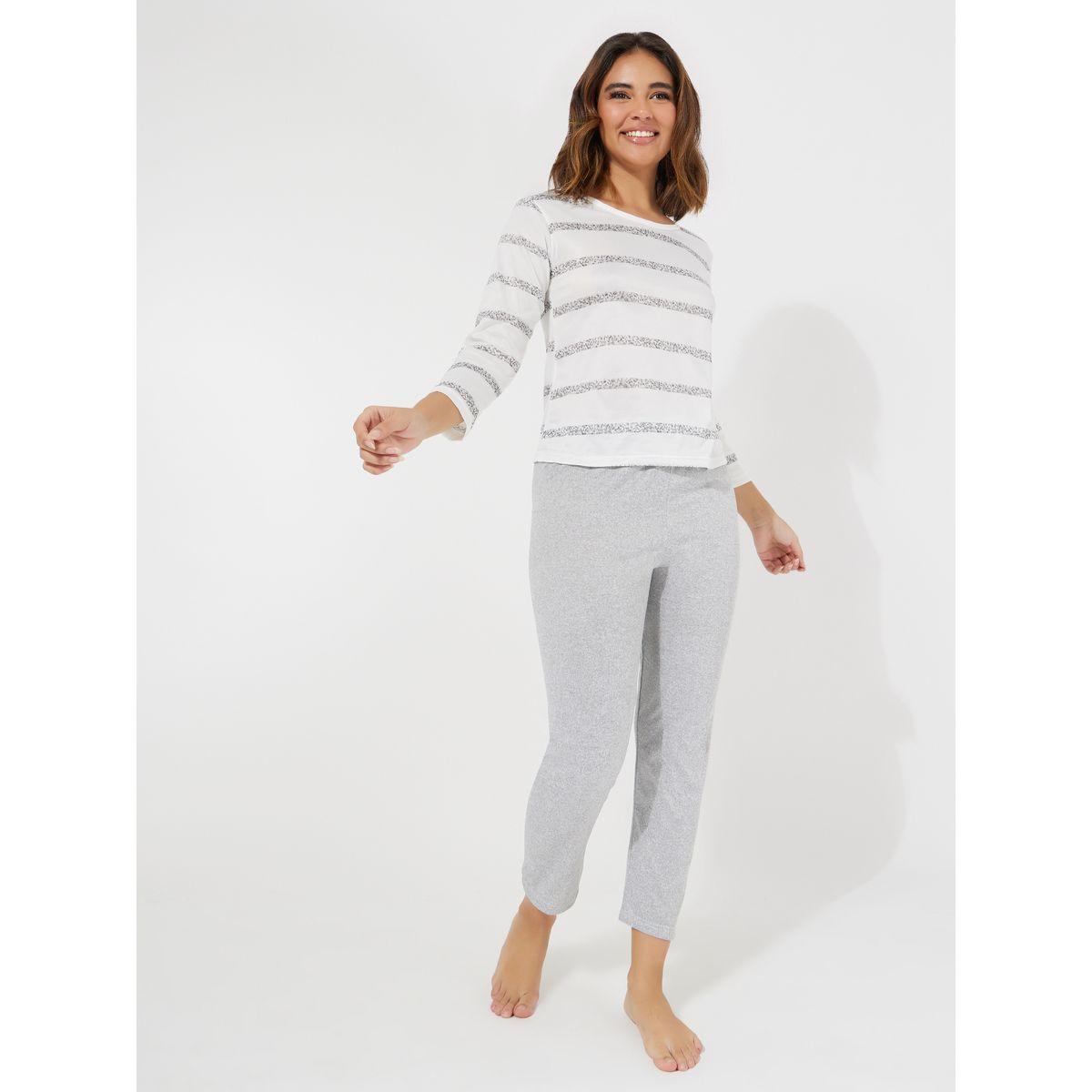 Styli Striped 3/4 Sleeves T-Shirt & Pyjama Set-women-clothing-nightwear-pyjamas-longsets-image-1