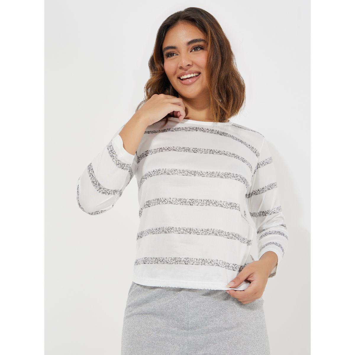 Styli Striped 3/4 Sleeves T-Shirt & Pyjama Set-women-clothing-nightwear-pyjamas-longsets-image-2