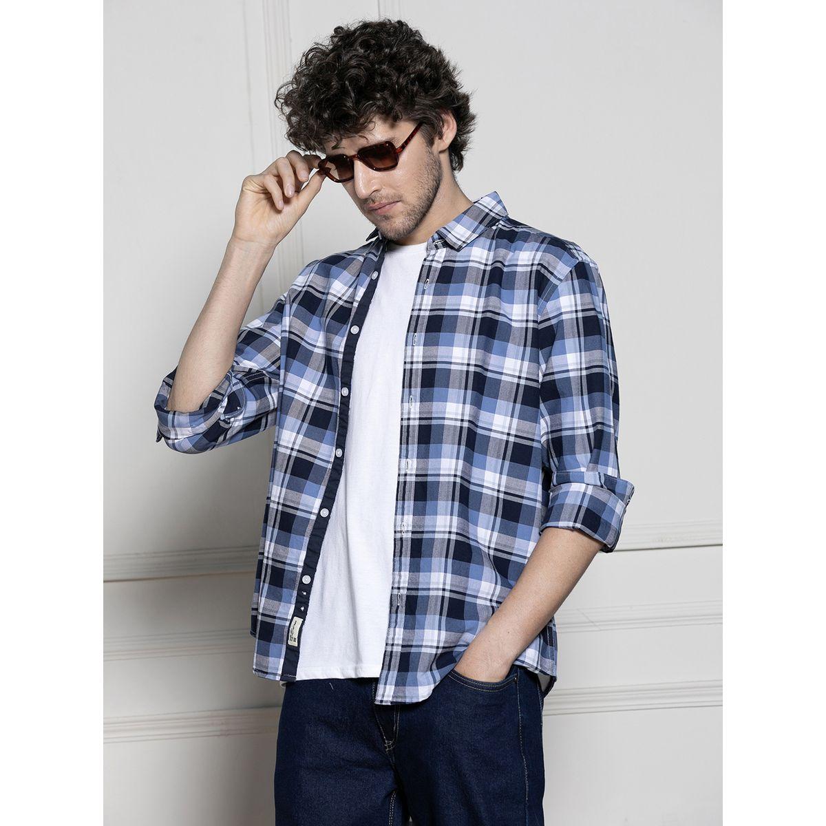 قميص كاجوال بنمط مربعات وياقة رفيعة دينيس لينجو × ستايلي-men-clothing-shirts-image-1