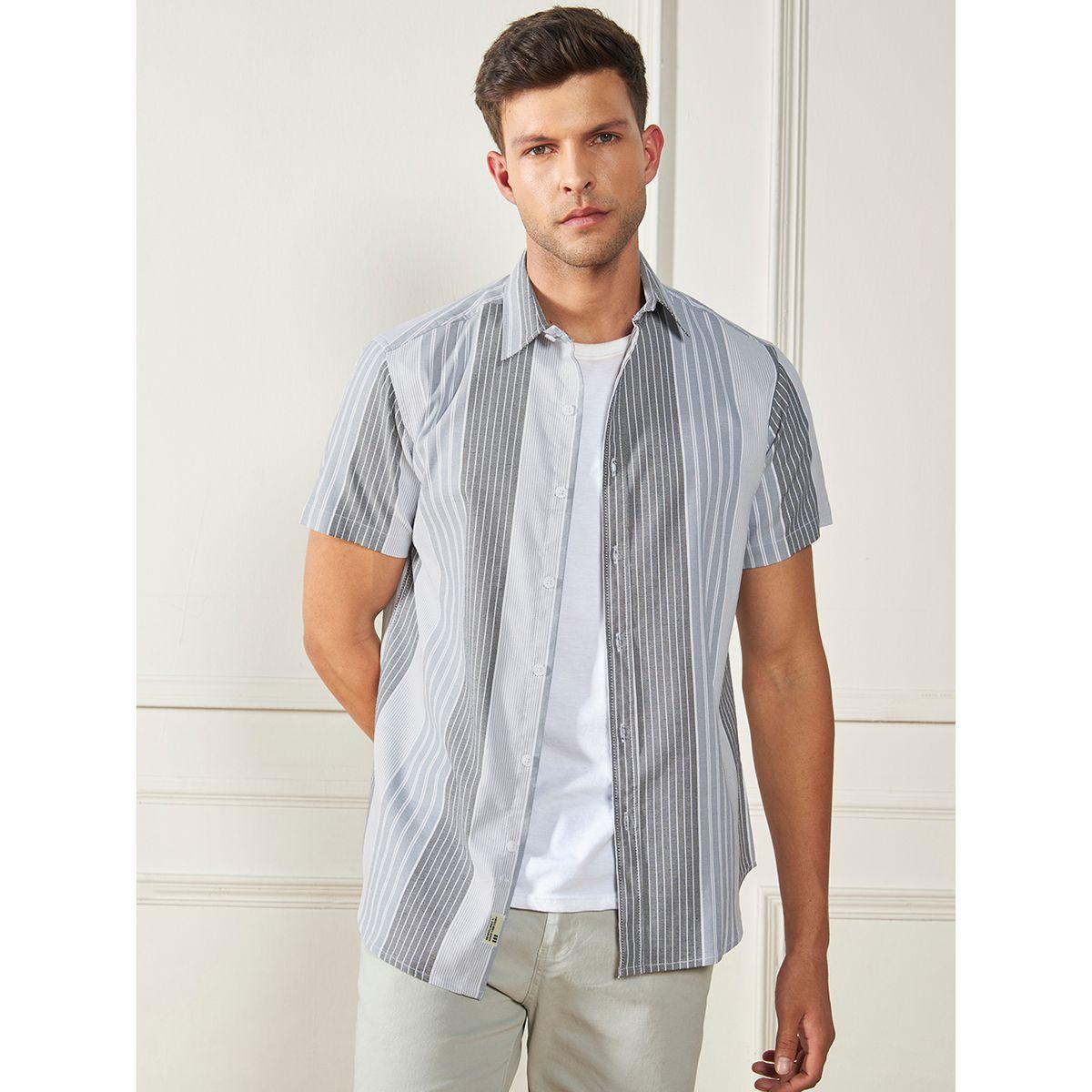 قميص كاجوال مخطط باكمام قصيرة دينيس لينجو × ستايلي-men-clothing-shirts-image-2