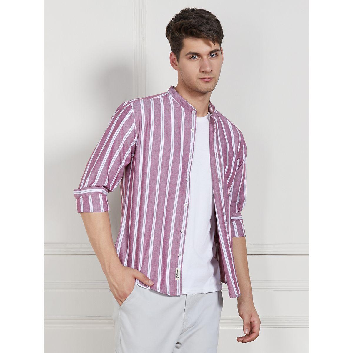 Dennis Lingo X Styli  Striped Mandarin Collar Casual Shirt-men-clothing-shirts-image-1