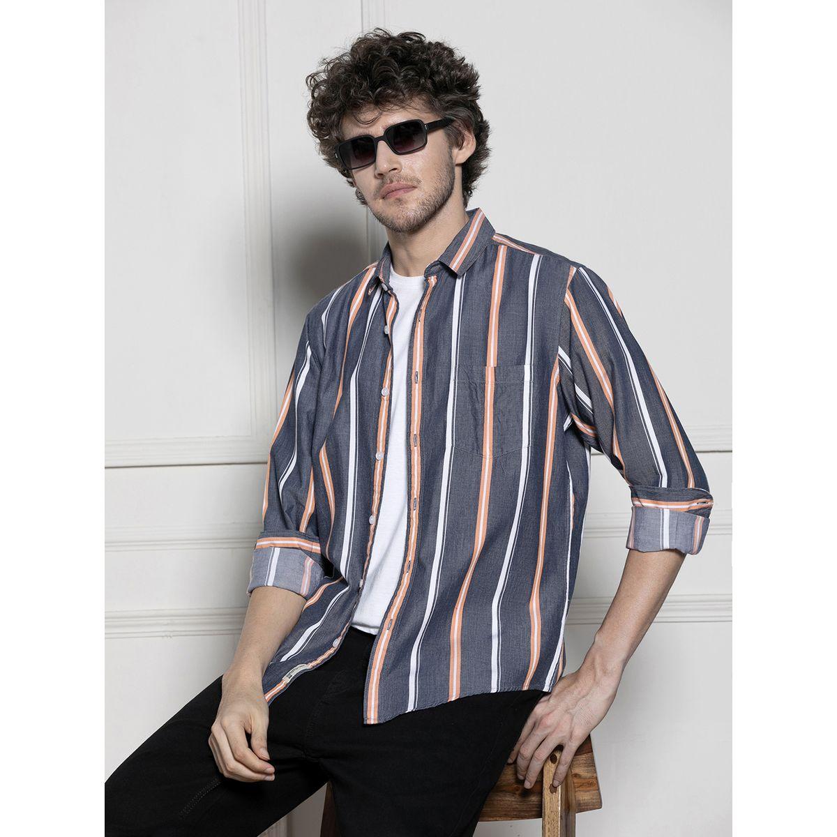 قميص كاجوال مخطط بياقة رفيعة دينيس لينجو × ستايلي-men-clothing-shirts-image-1