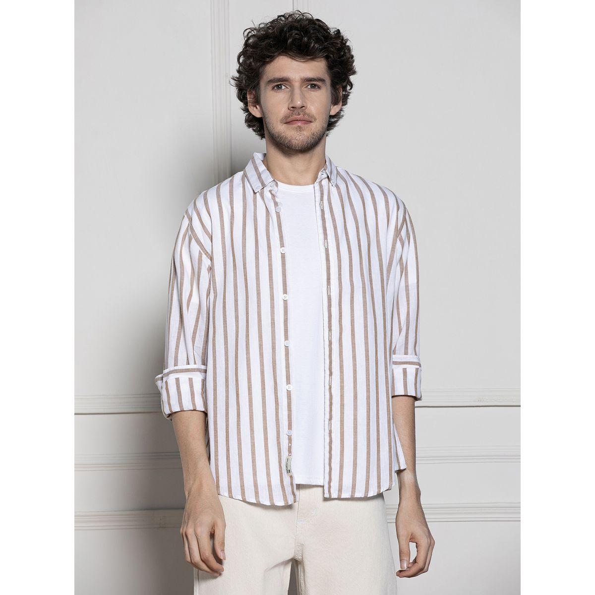 قميص قطن كاجوال بطبعة خطوط دينيس لينجو × ستايلي-men-clothing-shirts-image-1