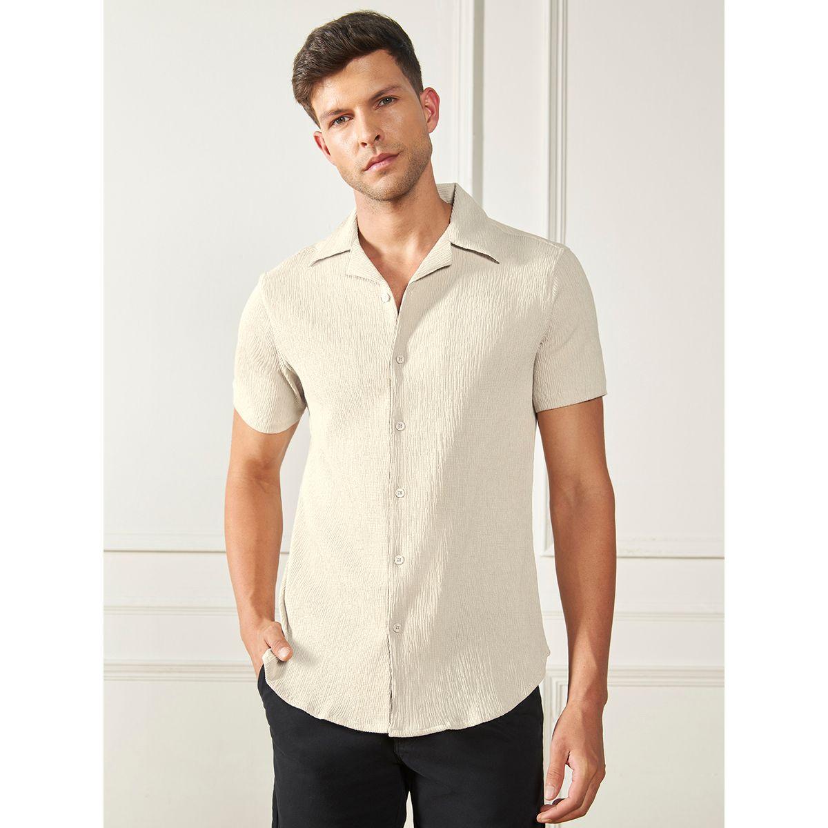قميص بياقة كوبان وتفاصيل بارزة الملمس دينيس لينجو × ستايلي-men-clothing-shirts-image-1