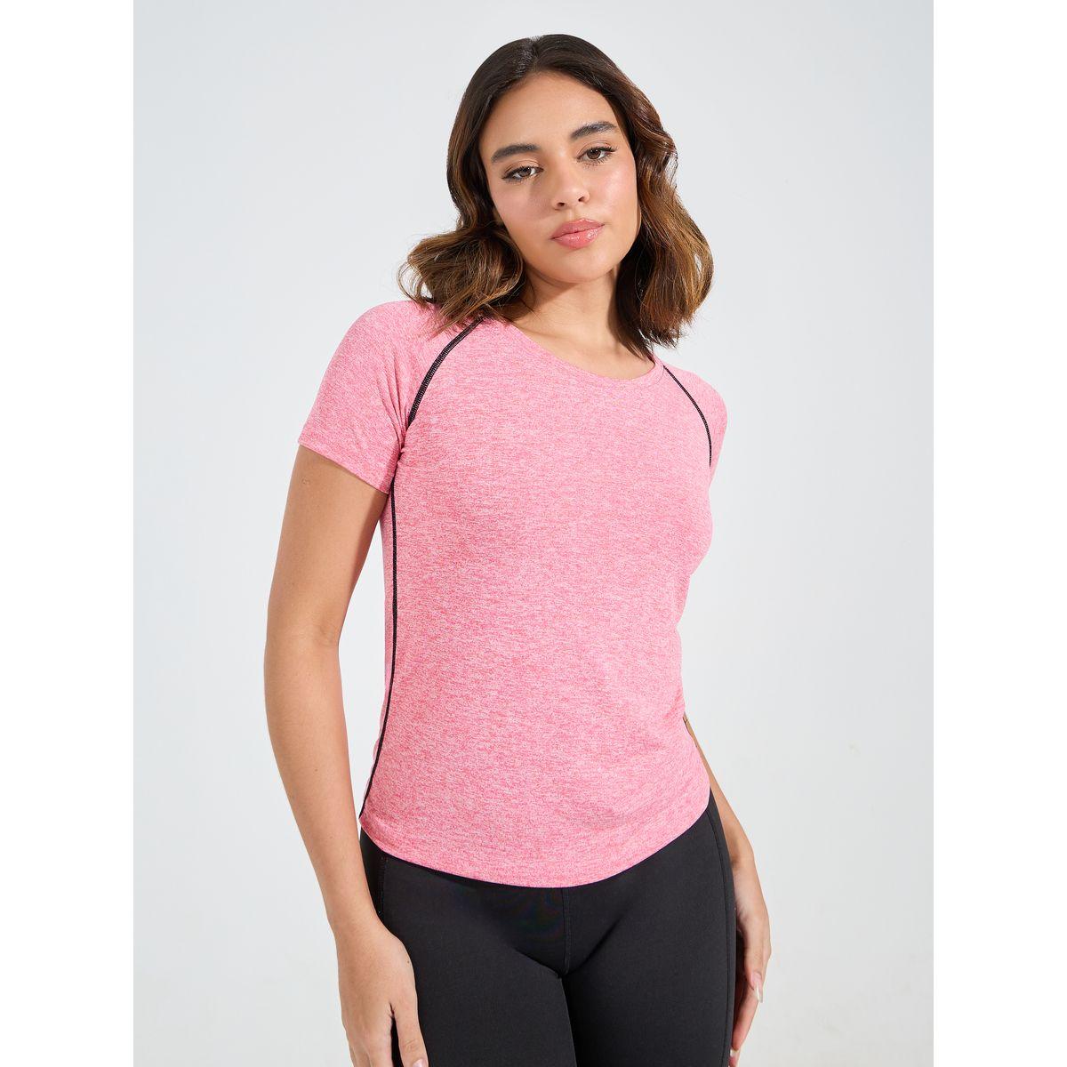 بلوزة ميلانج بتفاصيل مدروزة-women-clothing-sportswearandactivewear-tshirtsandvests-image-1