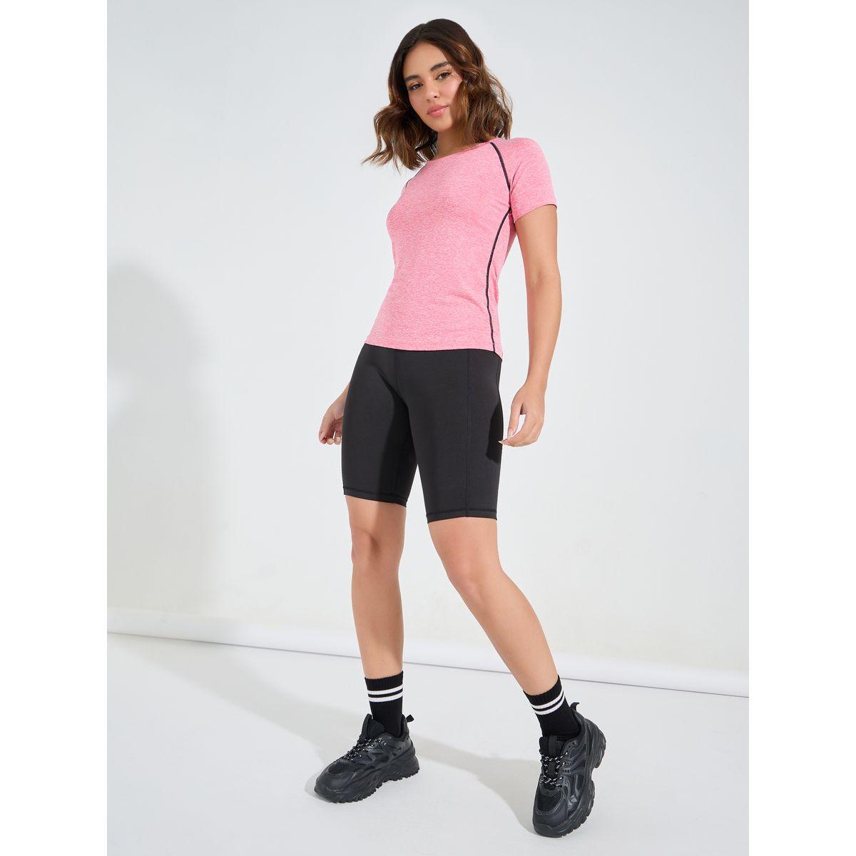 بلوزة ميلانج بتفاصيل مدروزة-women-clothing-sportswearandactivewear-tshirtsandvests-image-2