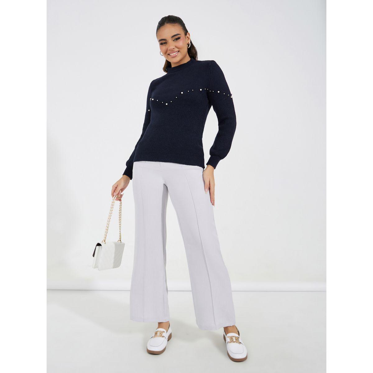 Styli Solid Pearl Detail High Neck Sweater-women-clothing-cardigansandjumpers-jumpers-image-2