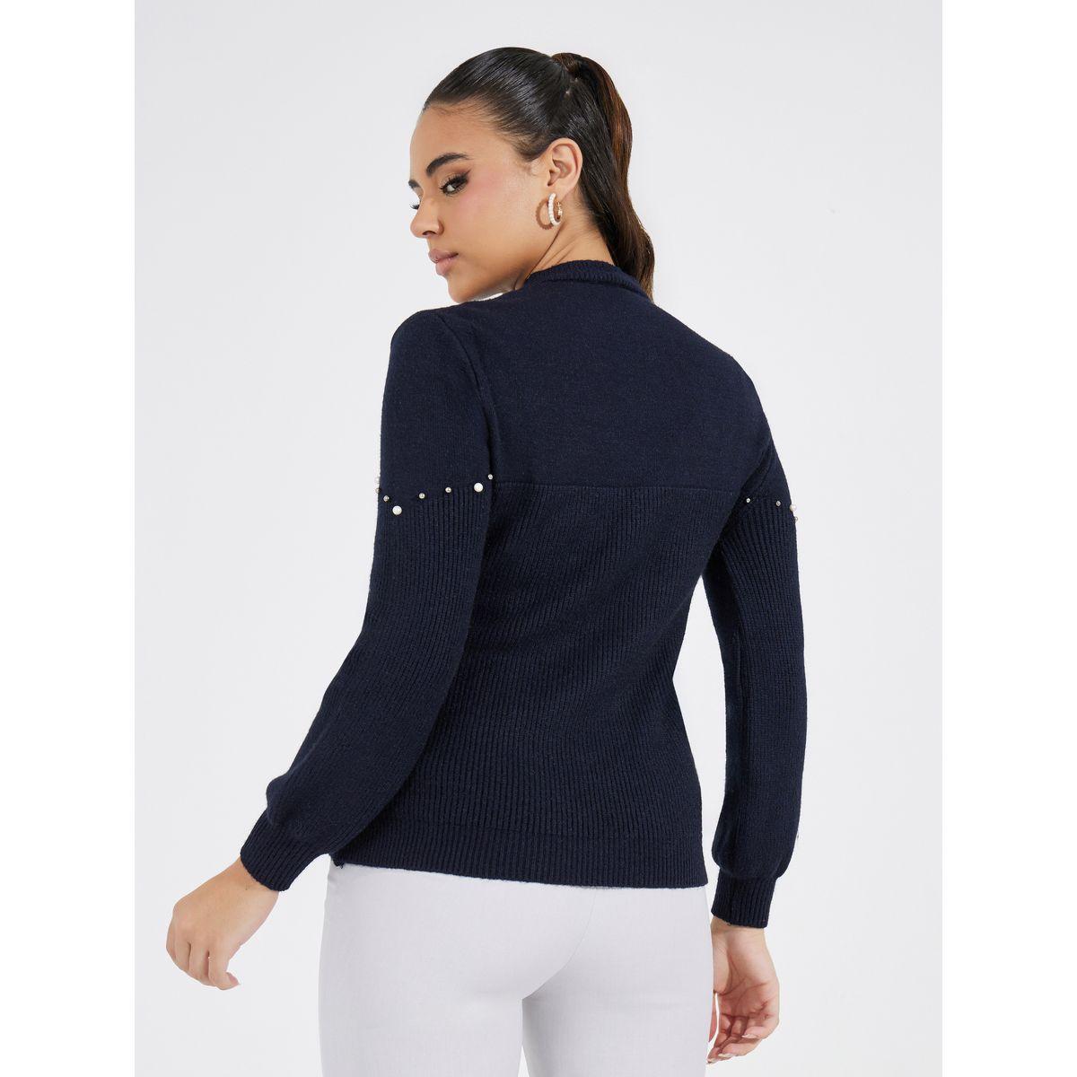 سويتر سادة بياقة عالية ومزين بلؤلؤ-women-clothing-cardigansandjumpers-jumpers-image-4