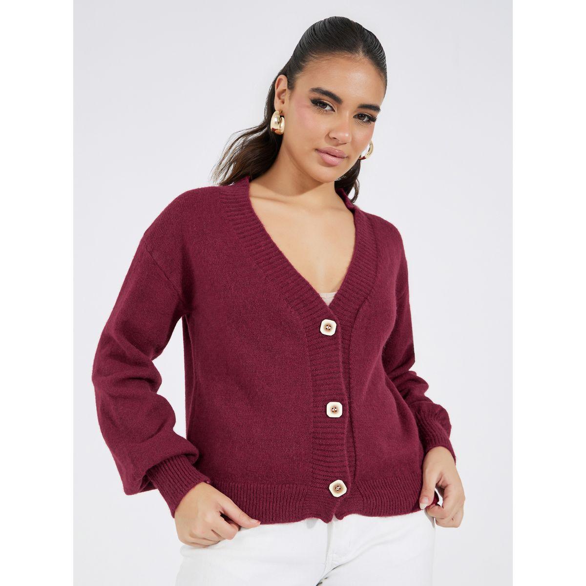 Styli Solid Button Up V Neck Cardigan-women-clothing-cardigansandjumpers-jumpers-image-1