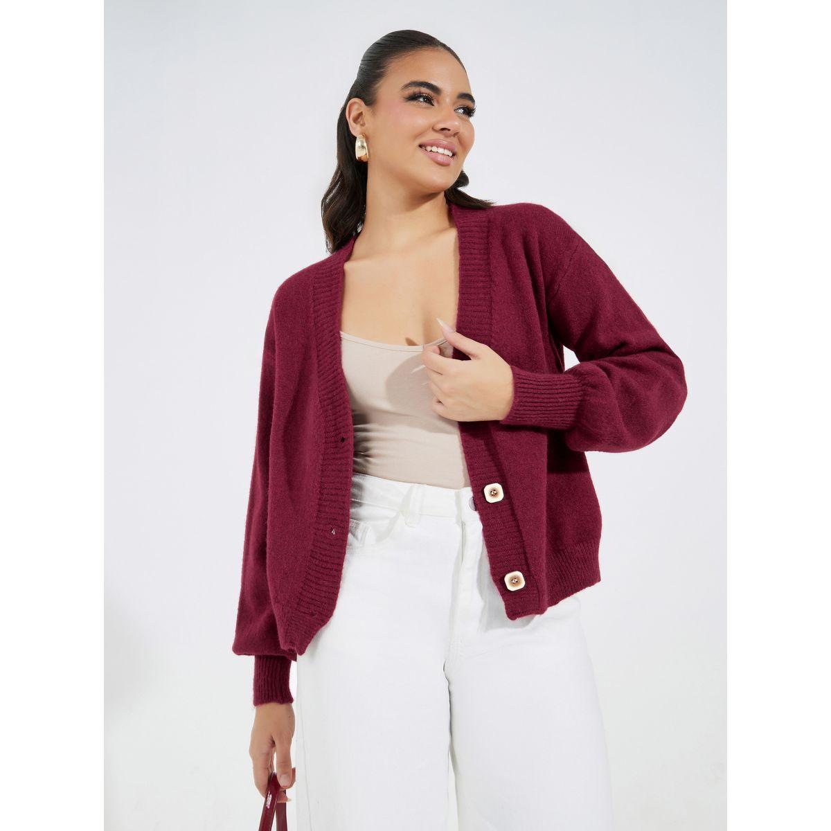 Styli Solid Button Up V Neck Cardigan-women-clothing-cardigansandjumpers-jumpers-image-2