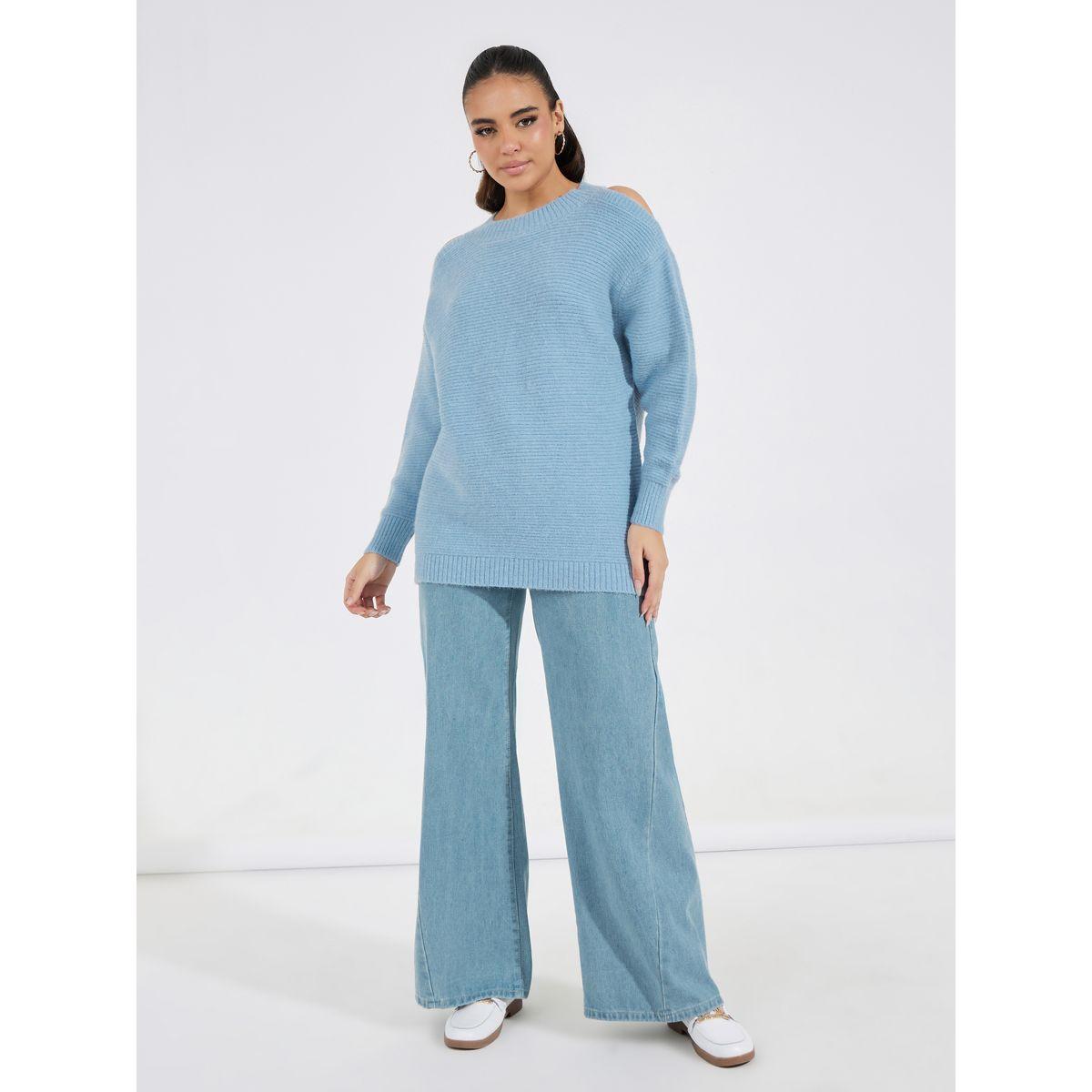 Styli Basic Longline Round Neck Sweater with Cut-Out Shoulder-women-clothing-cardigansandjumpers-jumpers-image-2