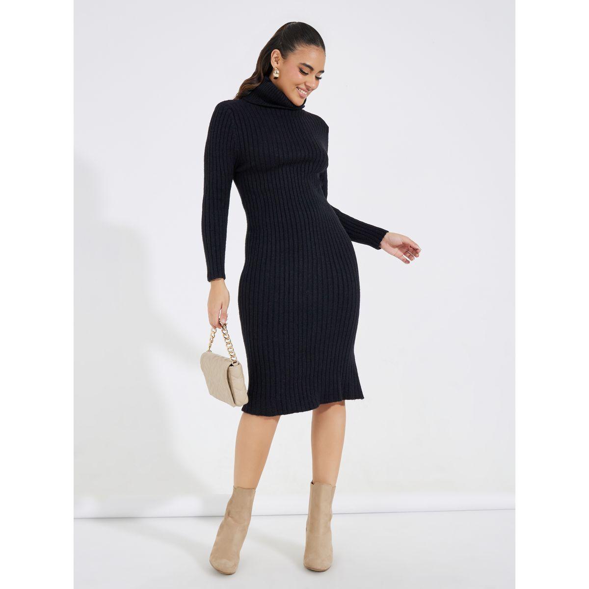 Styli Basic Turtle Neck Knee-Length Sweater Dress-women-clothing-dresses-image-1