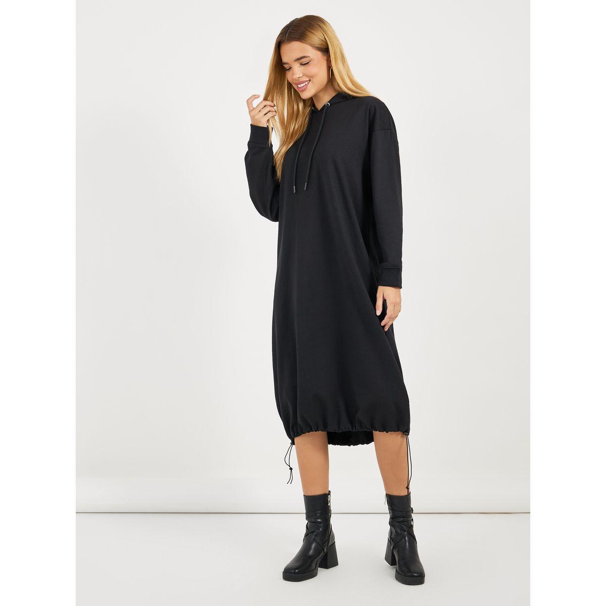 فستان ميدي فضفاض بياقة هودي-women-clothing-dresses-image-1