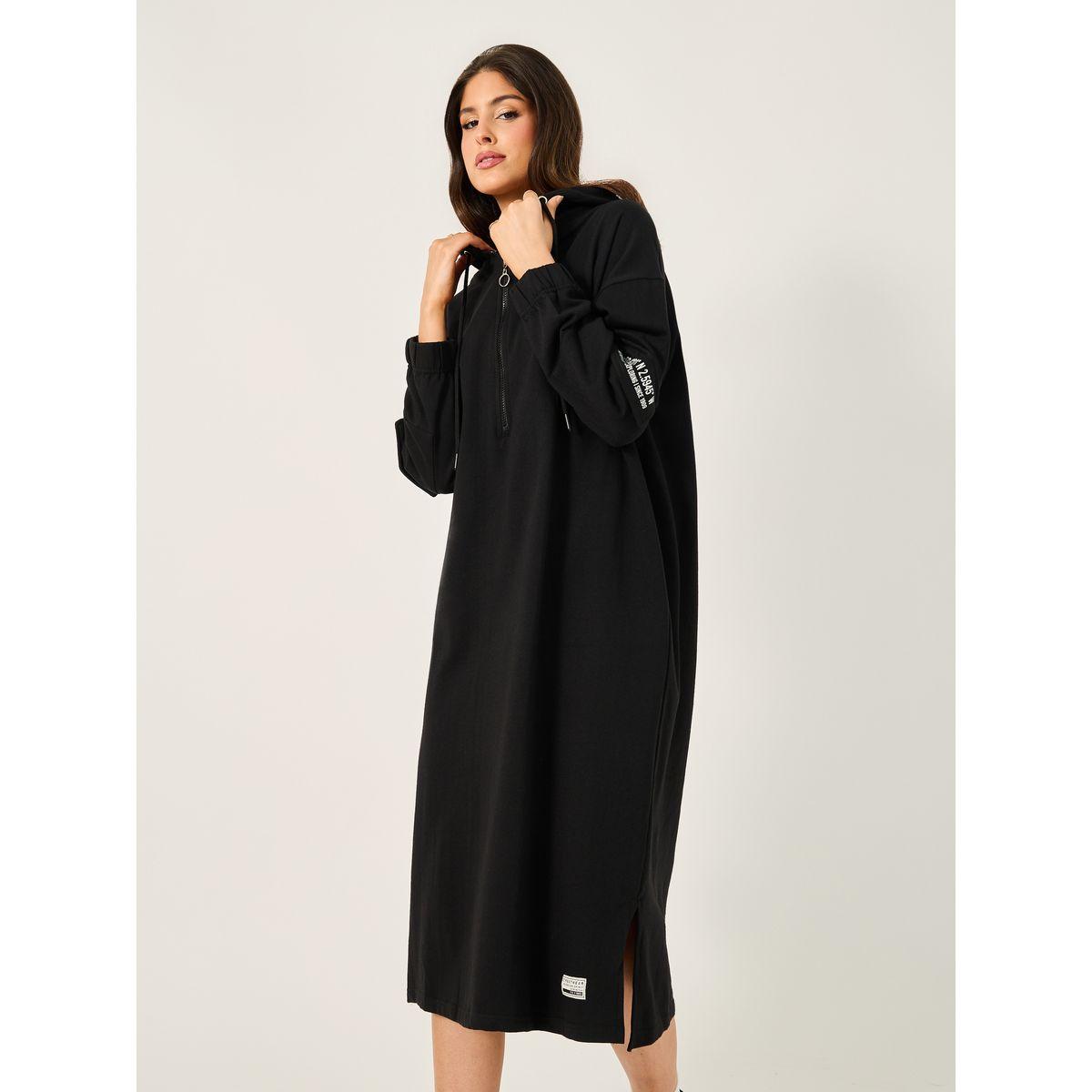 فستان ميدي بياقة هودي مزين بشارة-women-clothing-dresses-image-2