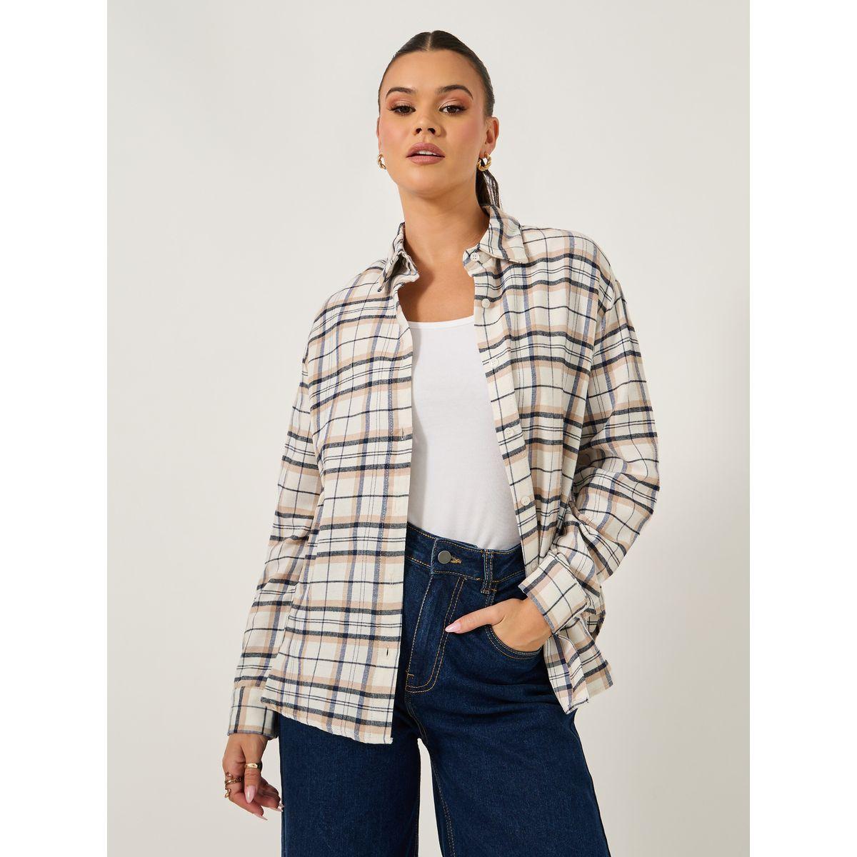 Styli Oversized Checked Collared Longline Shirt-women-clothing-shirtsandblouses-shirts-image-2