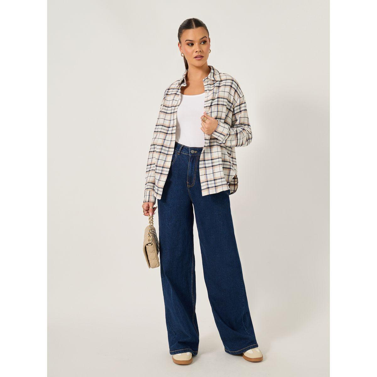 Styli Oversized Checked Collared Longline Shirt-women-clothing-shirtsandblouses-shirts-image-3