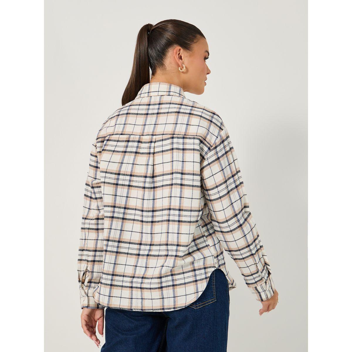 Styli Oversized Checked Collared Longline Shirt-women-clothing-shirtsandblouses-shirts-image-6