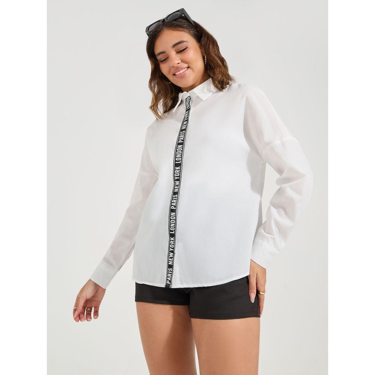 بلوزة فضفاضة مزينة بشريط مع ازرار غلق-women-clothing-shirtsandblouses-shirts-image-3