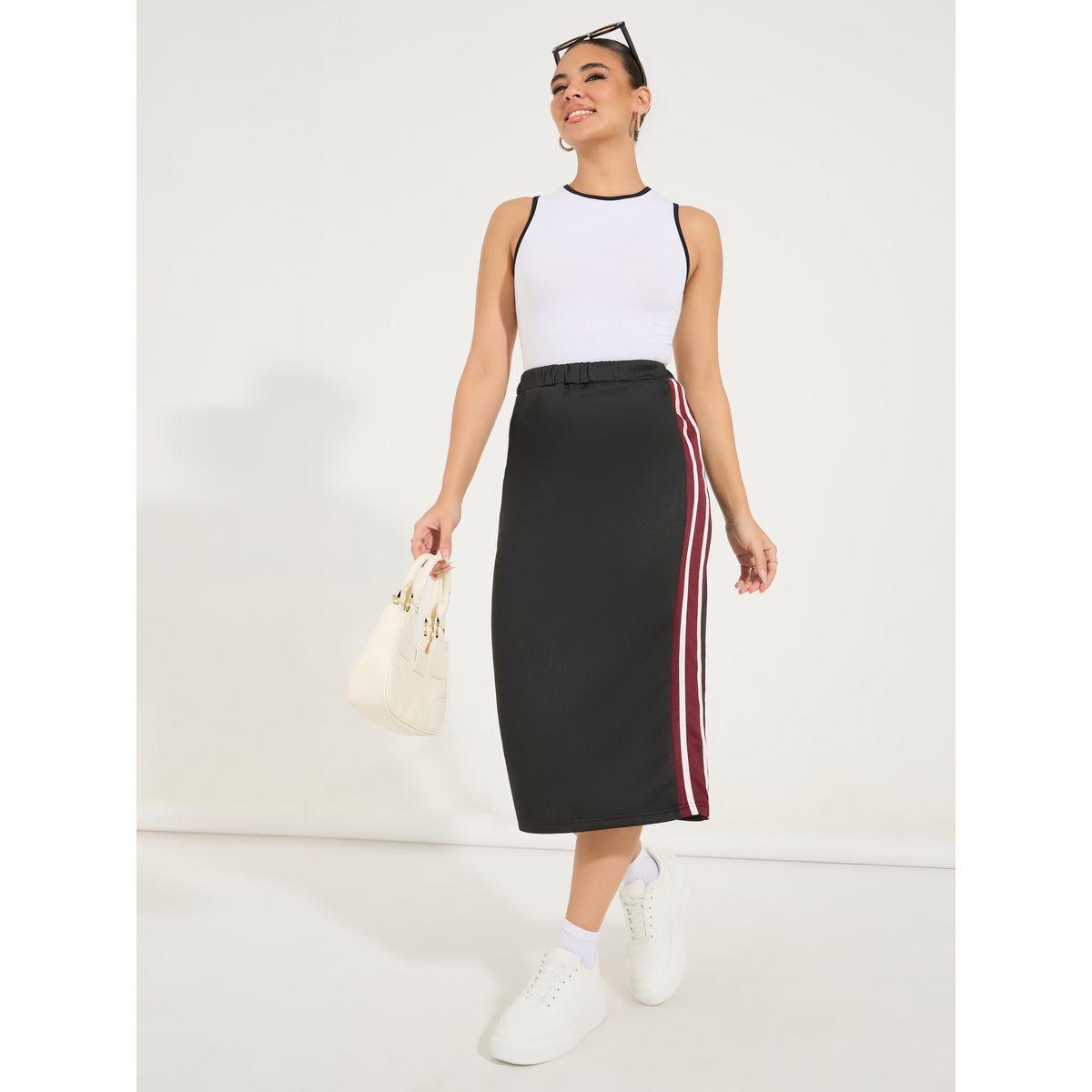 Styli Side Stripe Straight Hem Midi Skirt-women-clothing-bottoms-skirts-image-1