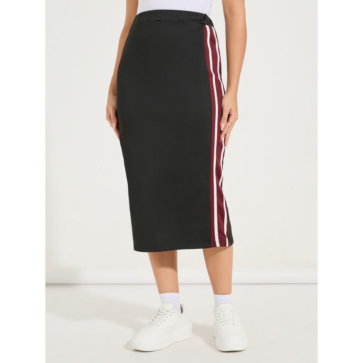 تنورة ميدي سادة مزينة بخطوط جانبية-women-clothing-bottoms-skirts-image-2