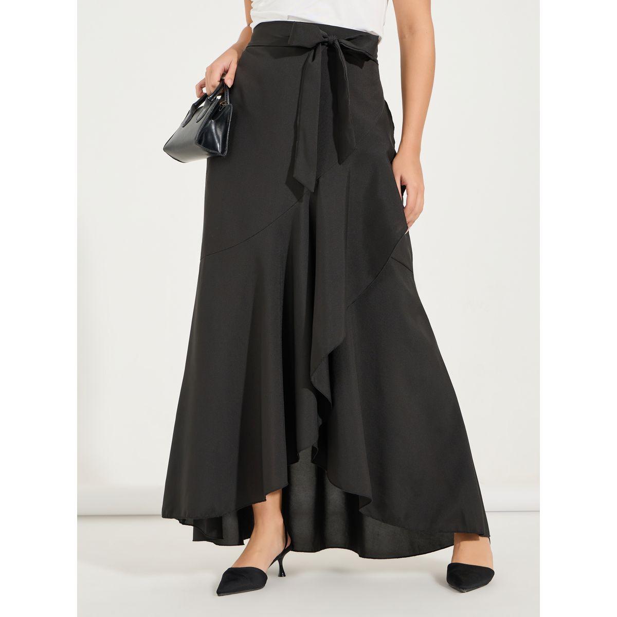 تنورة طويلة سادة بنمط لف وكشكش-women-clothing-bottoms-skirts-image-2