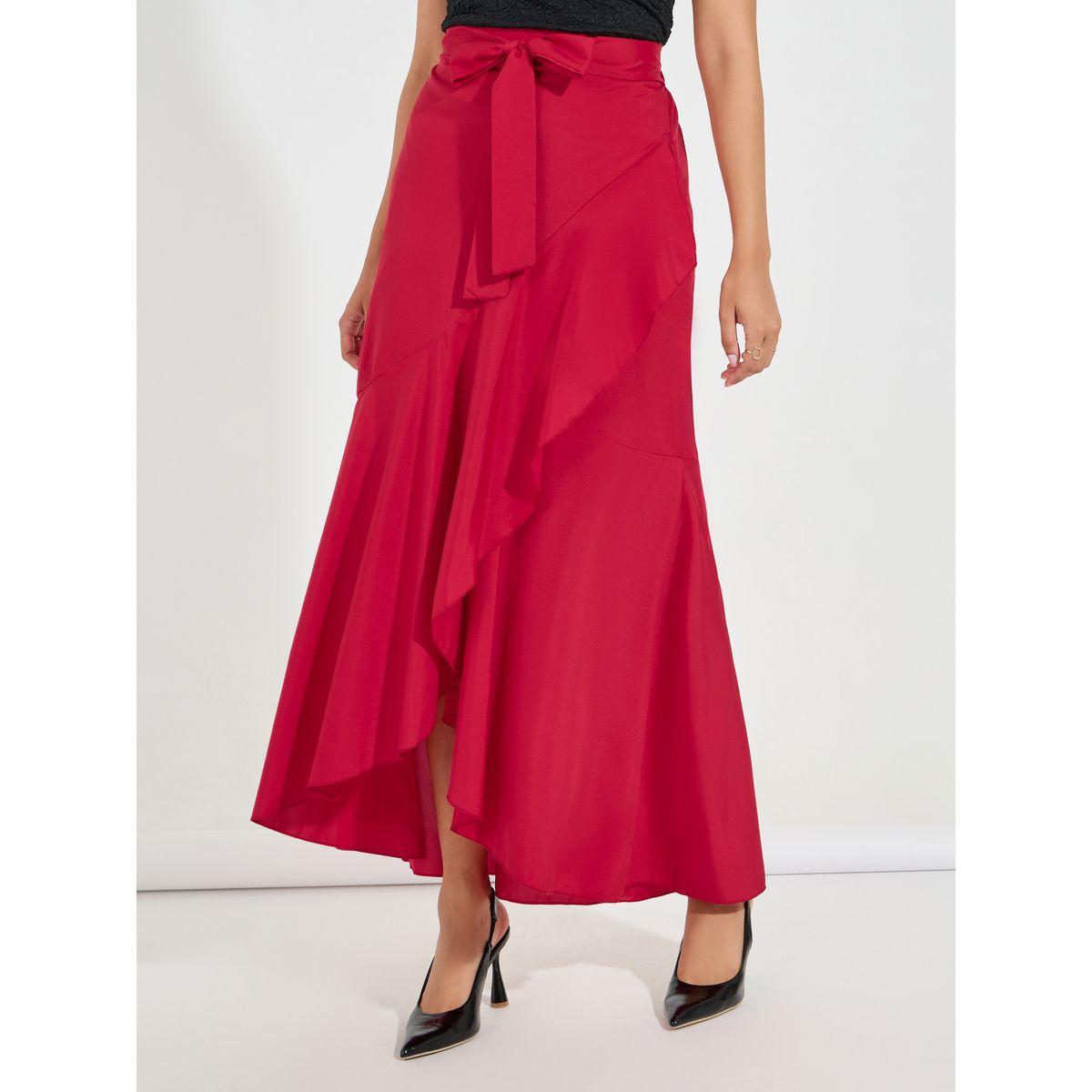 Styli Solid Mock Wrap Ruffled Hem Maxi Skirt-women-clothing-bottoms-skirts-image-2