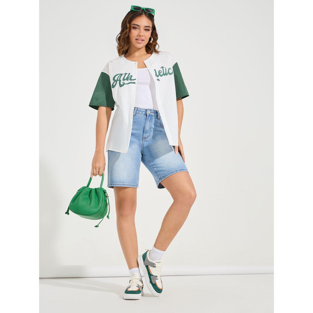 Styli Elevate Contrast Sleeve Varsity Print Collarless Shirt-women-clothing-shirtsandblouses-shirts-image-2