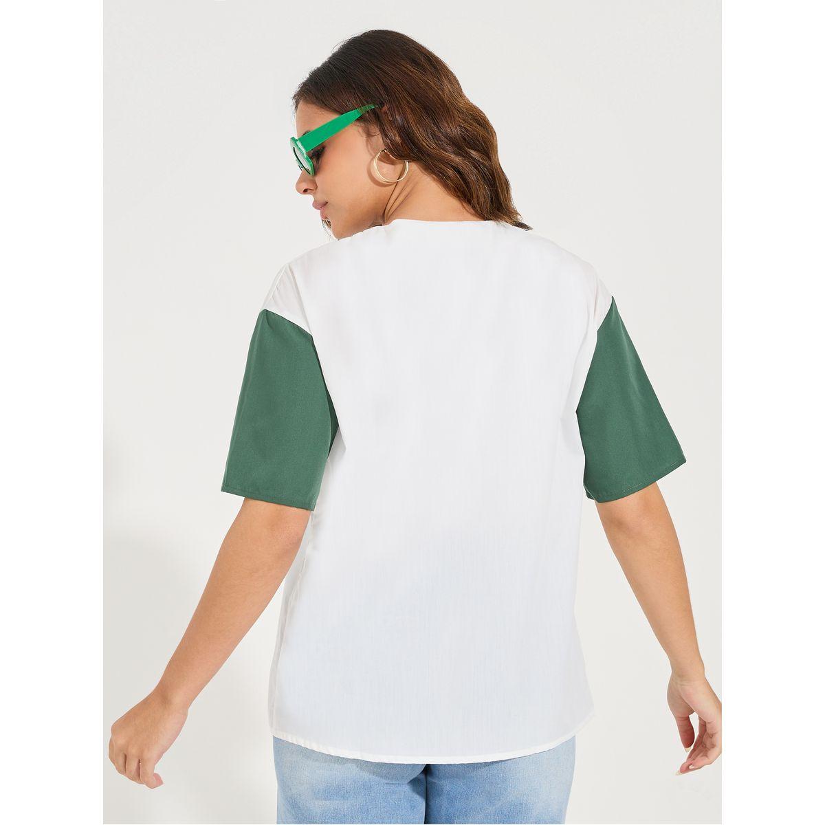 بلوزة بلا ياقة مع طبعة فارسيتي واكمام بتفاصيل مُتباينة-women-clothing-shirtsandblouses-shirts-image-5