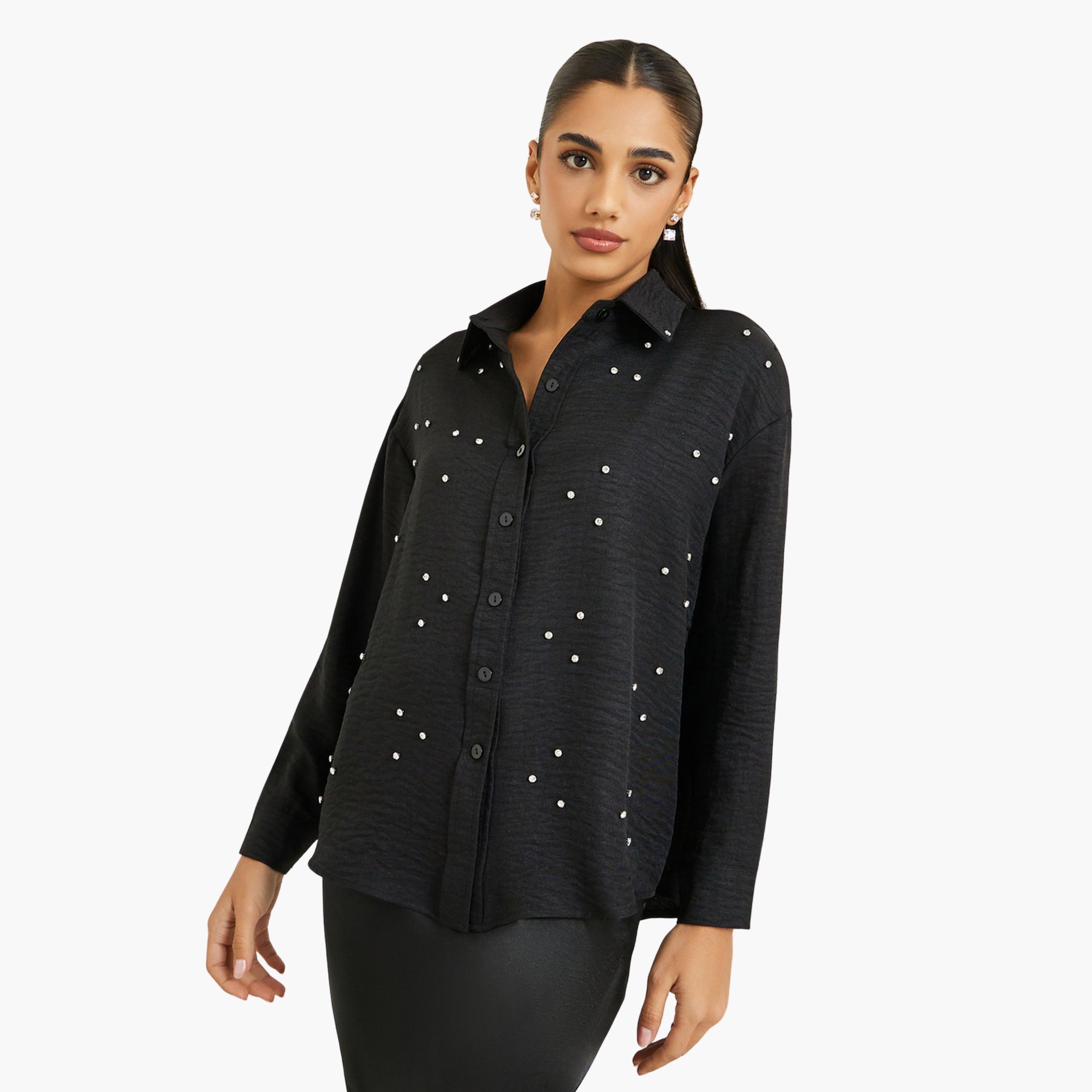 بلوزة بأكمام طويلة ومزين-women-clothing-shirtsandblouses-shirts-image-1