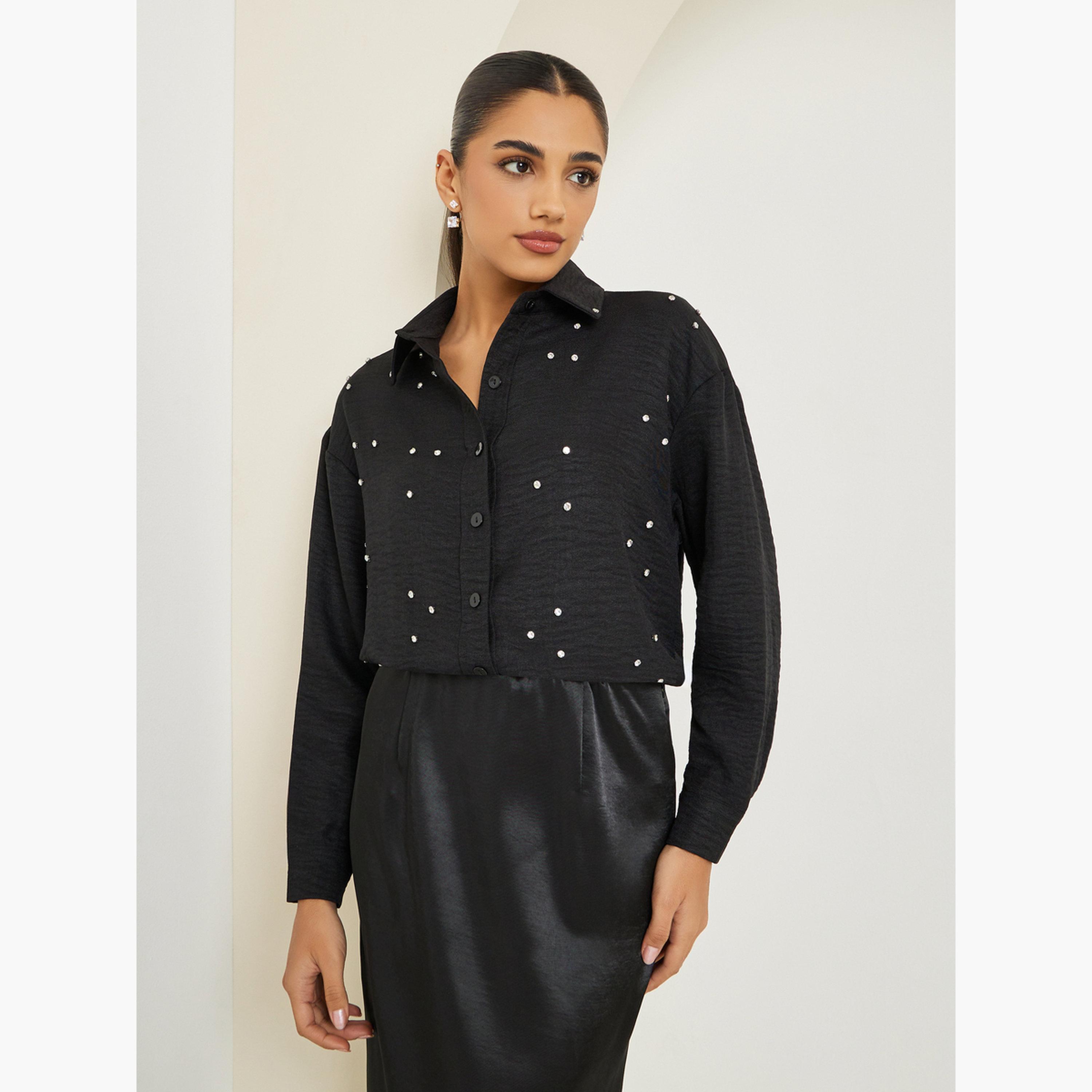 بلوزة بأكمام طويلة ومزين-women-clothing-shirtsandblouses-shirts-image-3