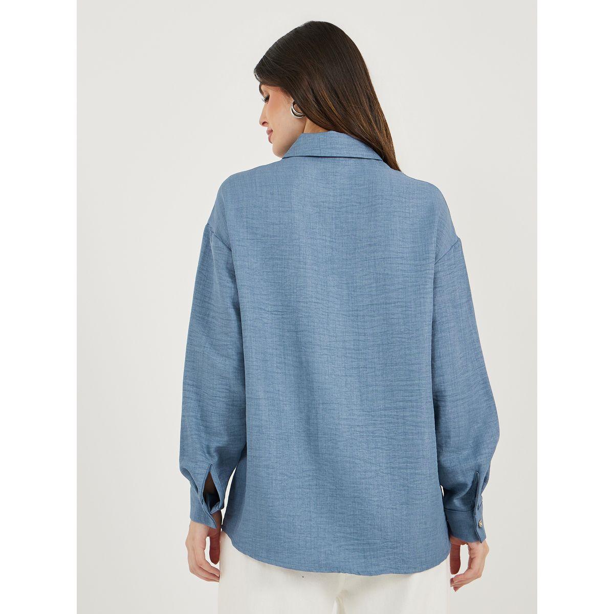 بلوزة فضفاضة بنسيج دنيم وتفاصيل منمقة-women-clothing-shirtsandblouses-shirts-image-5