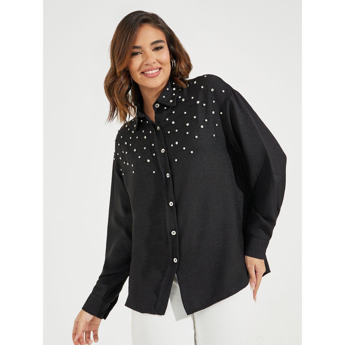 Styli Limited Embellished Oversized Shirt with Buttons-women-clothing-shirtsandblouses-shirts-image-3