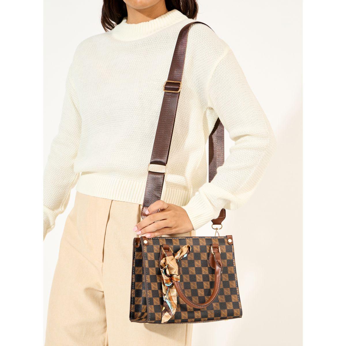 Styli Check Design Handbag with Adjustable Strap-women-bagsandwallets-handbags-image-2