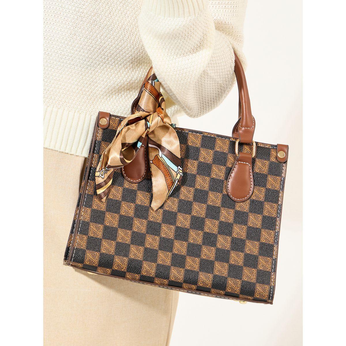 Styli Check Design Handbag with Adjustable Strap-women-bagsandwallets-handbags-image-3