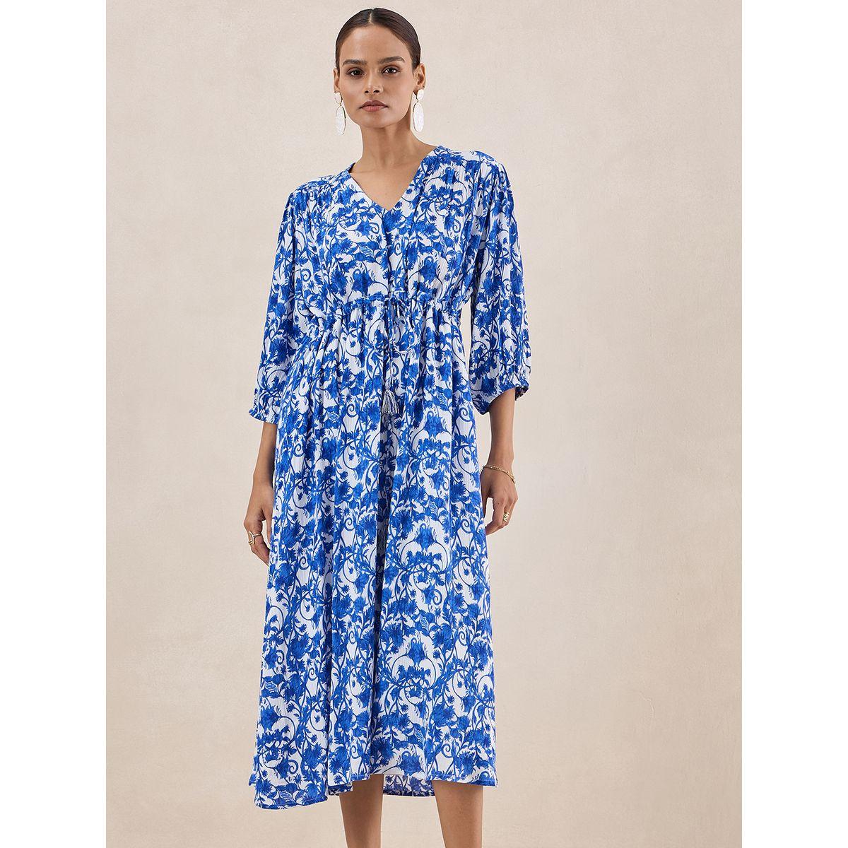 فستان ميدي مطبع بالكامل مع اربطة فِميلا × ستايلي-women-clothing-dresses-image-1