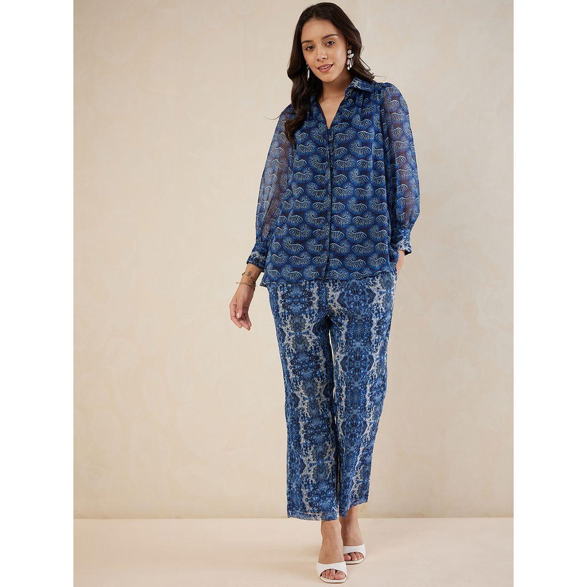 طقم منسق من بنطال مع بلوزة بطبعة مجردة فِميلا × ستايلي-women-clothing-coordsets-image-1