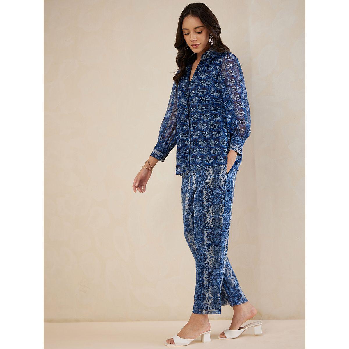 طقم منسق من بنطال مع بلوزة بطبعة مجردة فِميلا × ستايلي-women-clothing-coordsets-image-2