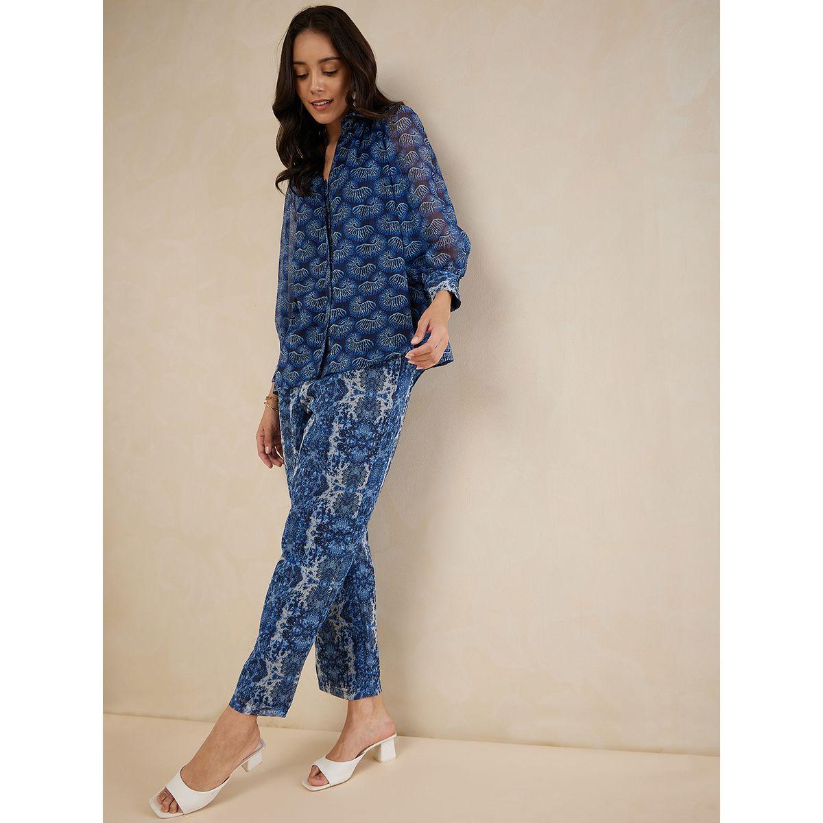 طقم منسق من بنطال مع بلوزة بطبعة مجردة فِميلا × ستايلي-women-clothing-coordsets-image-6