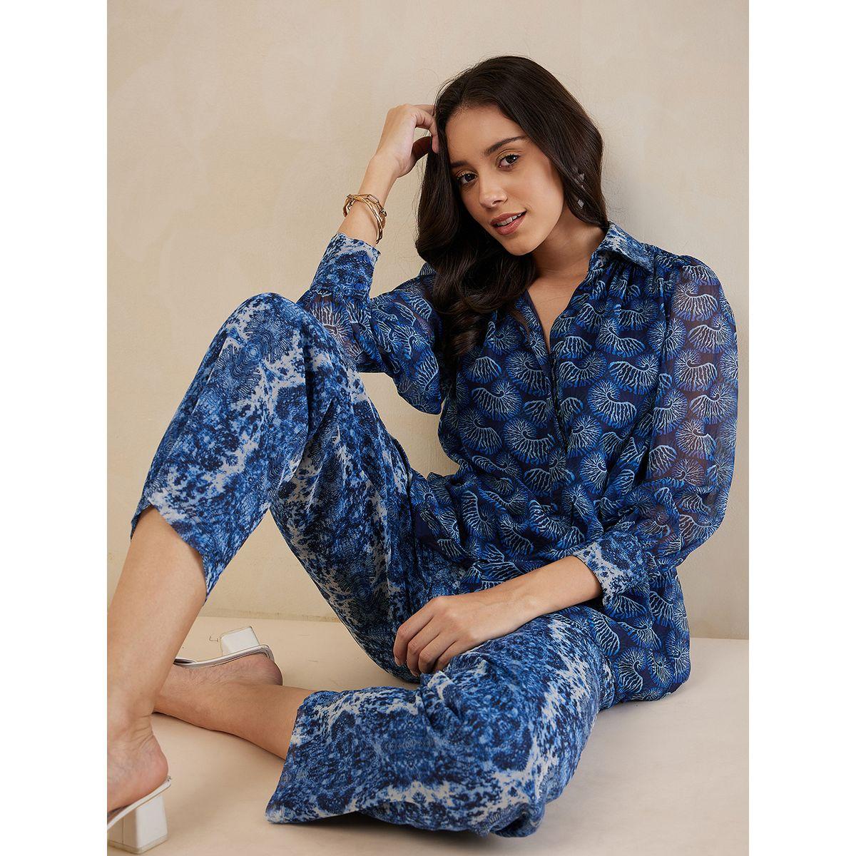طقم منسق من بنطال مع بلوزة بطبعة مجردة فِميلا × ستايلي-women-clothing-coordsets-image-7