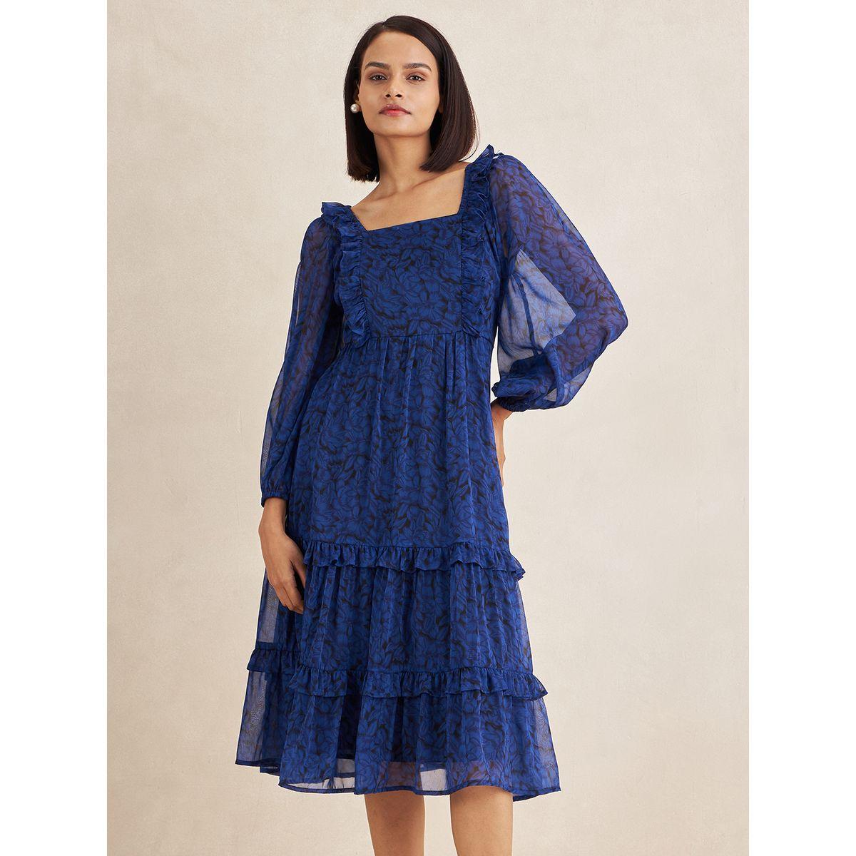 فستان ميدي بكسرات وياقة مربعة مع كشكش فِميلا × ستايلي-women-clothing-dresses-image-1
