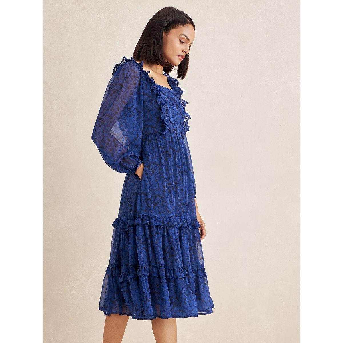 فستان ميدي بكسرات وياقة مربعة مع كشكش فِميلا × ستايلي-women-clothing-dresses-image-2